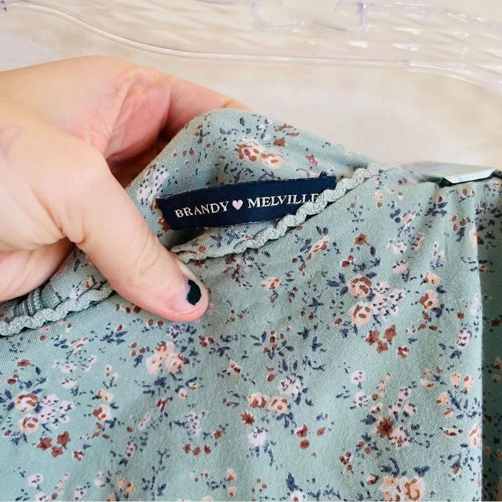 Brandy Melville Green Floral Midi Side Slit Skirt OS
